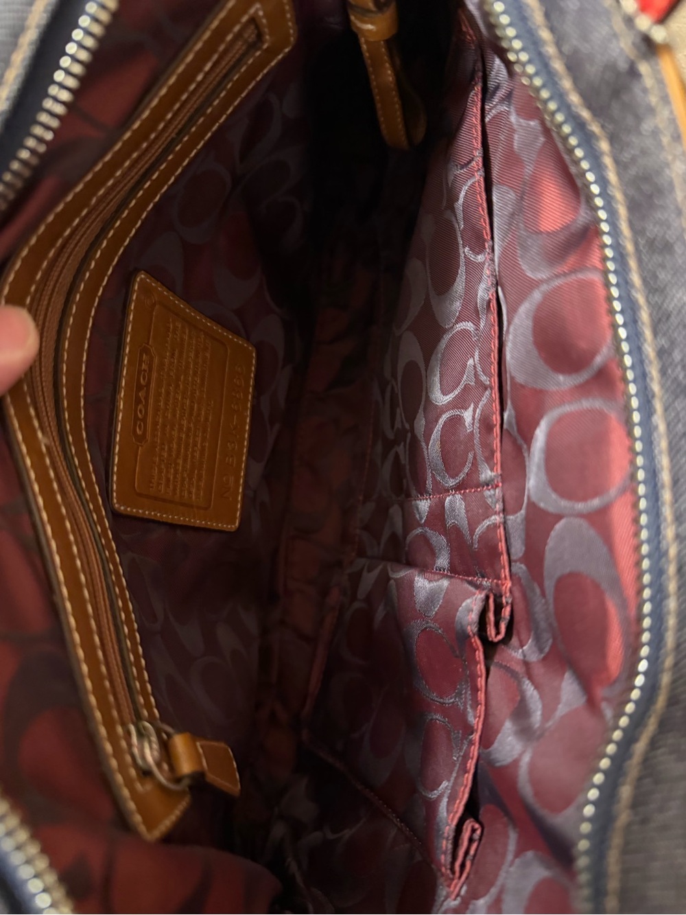 Coach Vintage 2003 Navy Denim Tote with Red & Brown Leather Trim style 6866 - Picture 8 of 16